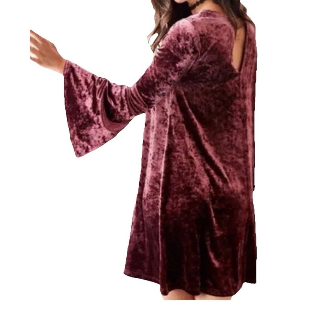 Purple Velvet‎ Bell Sleeve V Neck Flowy Bohemian Party Shift Dress Sz M Y2k Goth